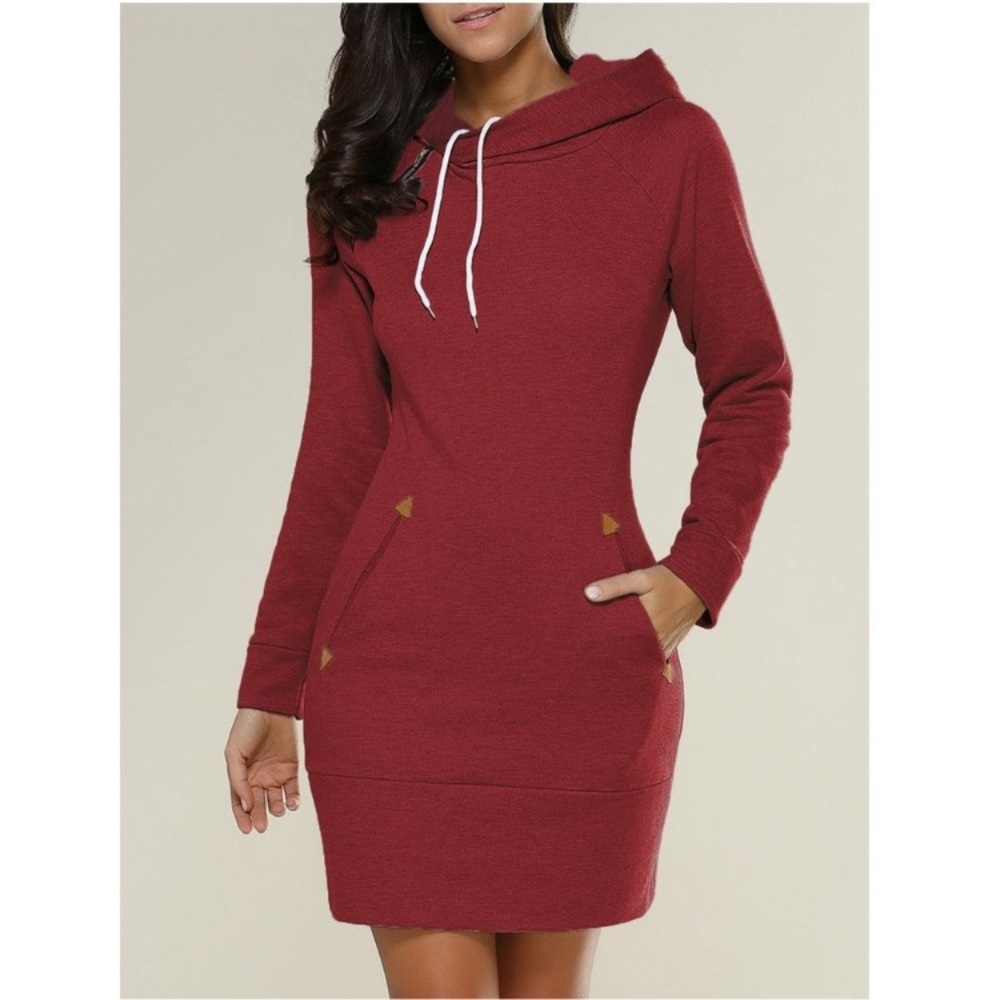 Red Long sleeve Hoodie Mini Dress